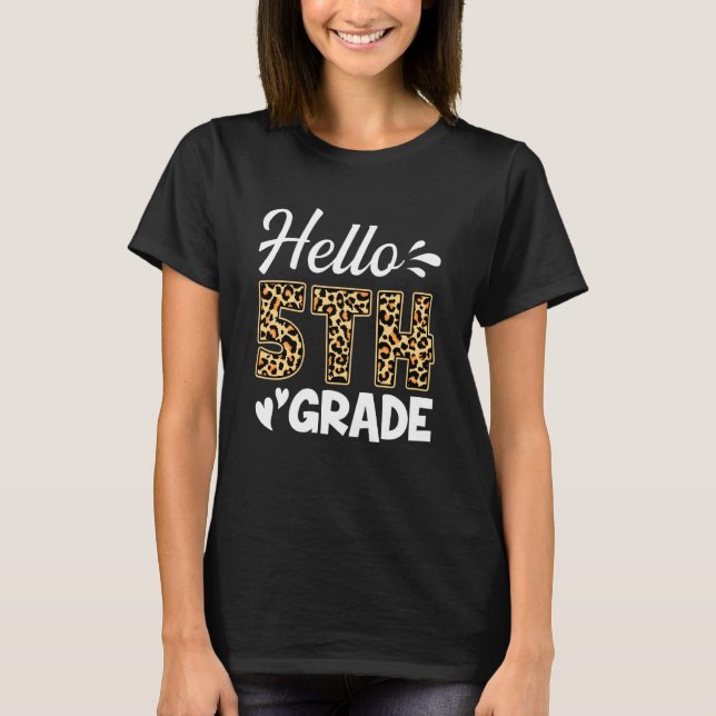 Zurück zur Schule Hallo Fünfte Stufe Leopard 5 T-Shirt (Vorderseite)