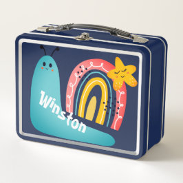 Zurück zur Schule | Happy Rainbow Sunny Snail Metall Brotdose