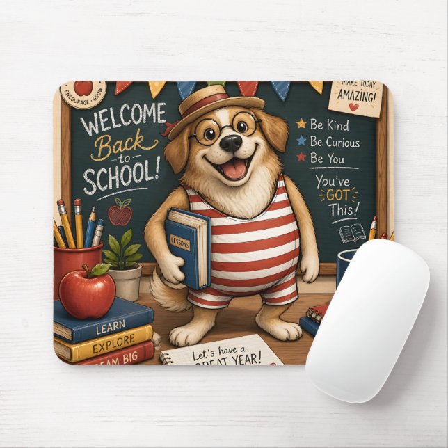Zurück zur Schule Hund PNG, Süßes Lehrer-Hund-Desi Mousepad (Mit Mouse)