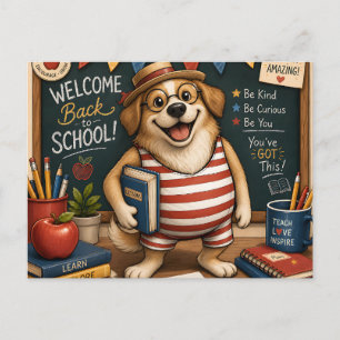 Zurück zur Schule Hund PNG, Süßes Lehrer-Hund-Desi Postkarte