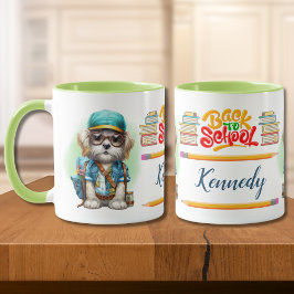 Zurück zur Schule Hunde tragen Rucksack Personalis Tasse