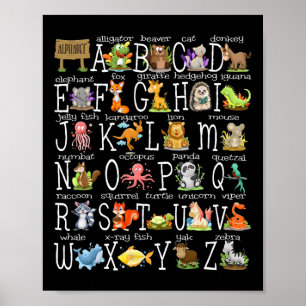Zurück zur Schule Kinder Süße Tiere Az Alphabet Ab Poster
