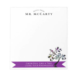 Zurück zur Schule Lehrer farbenfroher Blumenbaum n Notizblock