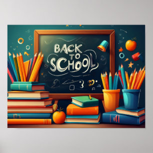 Zurück zur Schule Lehrer Willkommen Tafel Bücher  Poster