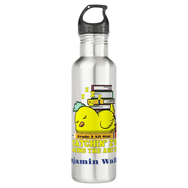 Zurück zur Schule Name Schlafhühnchen Edelstahlflasche (Vorderseite)