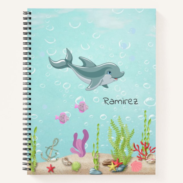 Zurück zur Schule Niedliche Dolphin-farbige Kinder Notizbuch (Vorderseite)