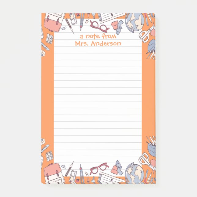Zurück zur Schule Orange Post-it Klebezettel (Vorderseite)