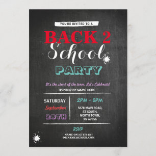 Zurück zur Schule Party Chalkboard Fun Ink Einladu Einladung