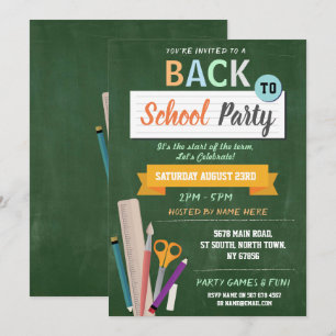 Zurück zur Schule Party Green Chalkboard Spaß einl Einladung
