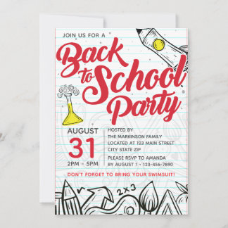 Zurück zur Schule Poolparty-Kritzel-Druck Einladung
