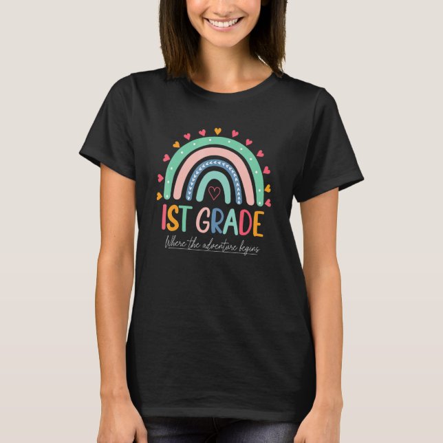 Zurück zur Schule Regenbogen 1. Klasse, wo das Adv T-Shirt (Vorderseite)