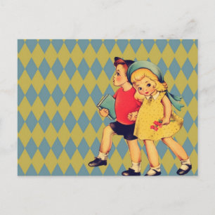Zurück zur Schule Retro-Muster Kitsch Vintage-Kind Postkarte