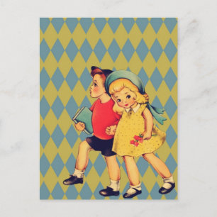 zurück zur Schule Retro-Muster kitsch Vintage Kind Postkarte