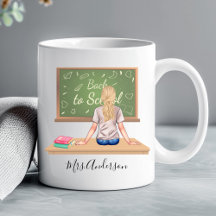Zurück zur Schule Schultafel Lehrer Tasse Blondine