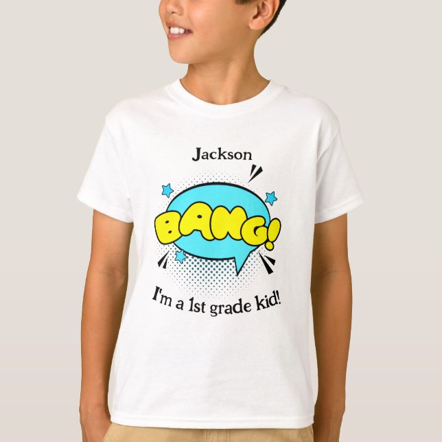 Zurück zur Schule Spaß Retro Comic Bang! Name der  T-Shirt (Vorderseite)