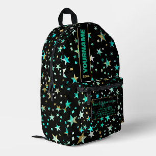 Zurück zur Schule Türkis Faux Gold Schwarze Sterne Bedruckter Rucksack
