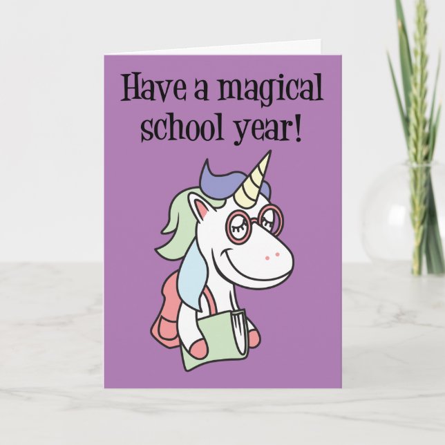 Zurück zur Schule Unicorn Karte (Vorderseite)