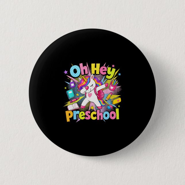 Zurück zur Schule Vorschule Einhorn Lehrer Schüler Button (Vorderseite)