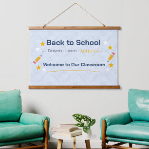 Zurück zur Schule Wandteppich Klassenzimmer Wand Mit Holzrahmen