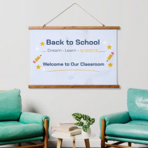 Zurück zur Schule Wandteppich Klassenzimmer Wand Mit Holzrahmen