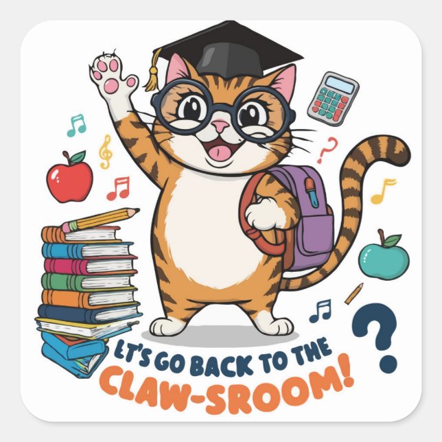Zurück zur Schulkatze - Funny Classroom-Dekoration Quadratischer Aufkleber (Vorderseite)