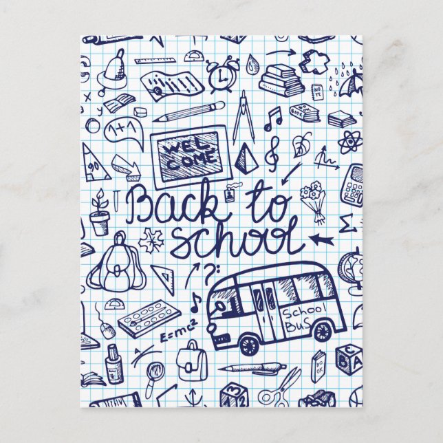 Zurück zur Schulversorgung. Designgestaltung für N Postkarte (Vorderseite)