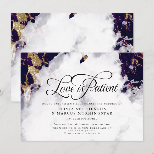 Zurückgestellt Wedding Deep Amethyst Wasserfarbe G Einladung (Vorne/Hinten)