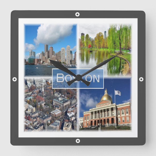 zUS041 BOSTON, Massachusetts, Quadratische Wanduhr (Vorderseite)