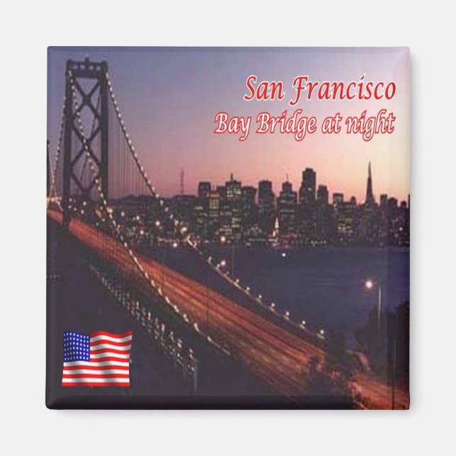 zUS081 SAN FRANCISCO, Bay Bridge at Night, Kühlsch Magnet (Vorne)
