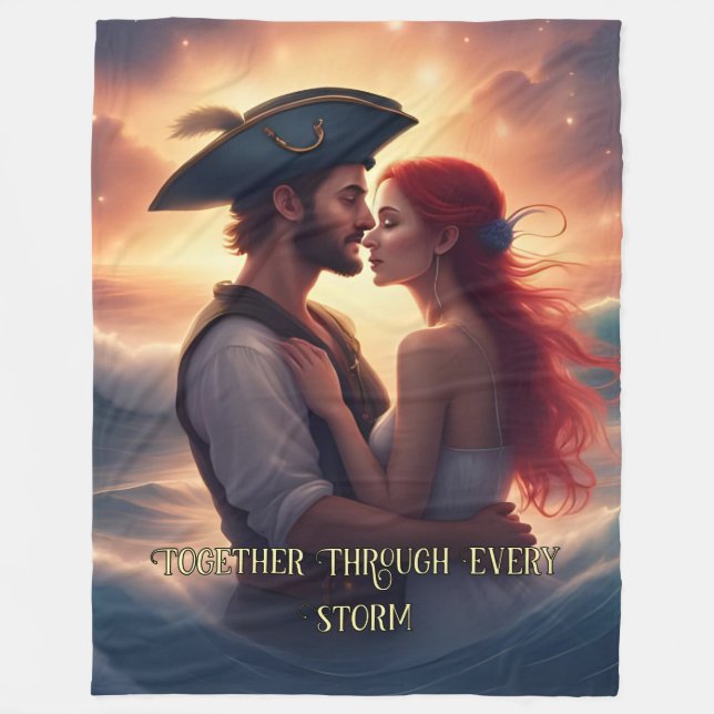 Zusammen durch jeden Sturm Romantische Piraterie Fleecedecke (Vorderseite)