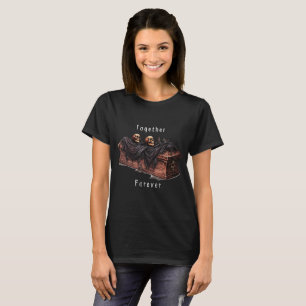 Zusammen für immer Totenköpfe und Sarg Schwarz Hal T-Shirt