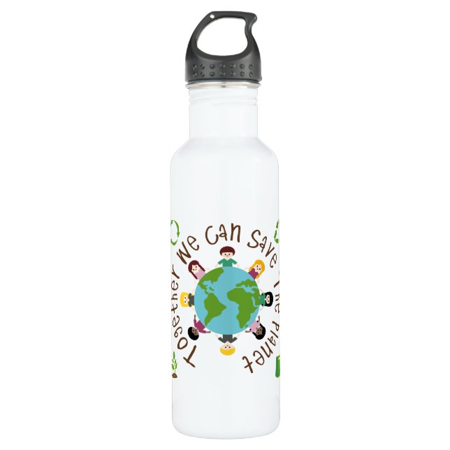 Zusammen können wir den Planeten retten Trinkflasche (Vorderseite)