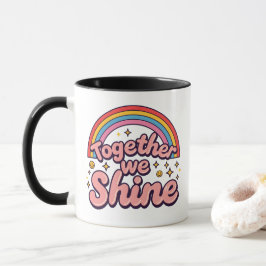 Zusammen leuchten wir – Regenbogen Retro Pride Zit Tasse