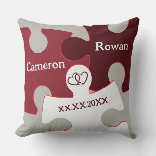 Zusammen seit Datum Rot und Weiß Jigsaw Stücke Kissen