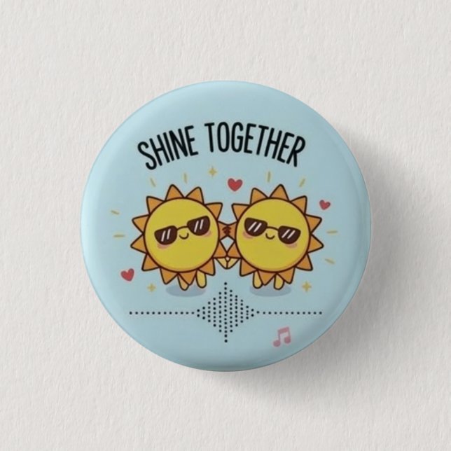 Zusammen strahlen süße Sonnenbrille Kawaii Pin Button (Vorderseite)