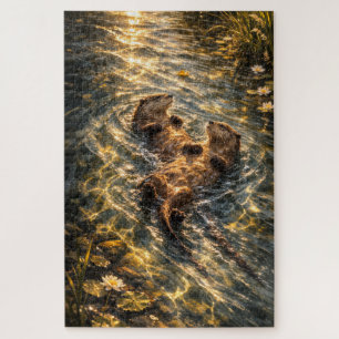 Zusammen Treiben Flussotter Kunst Puzzle