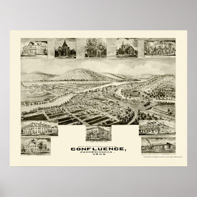 Zusammenfluss, PA Panorama Karte - 1905 Poster (Vorne)