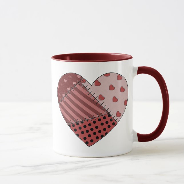 Zusammengeflicktes Patchwork-Herz Tasse (Rechts)