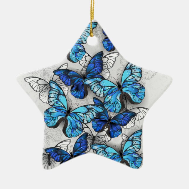 Zusammensetzung der weißen und blauen Schmetterlin Keramik Ornament (Vorne)
