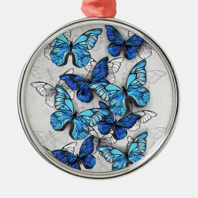 Zusammensetzung der weißen und blauen Schmetterlin Ornament Aus Metall (Vorne)