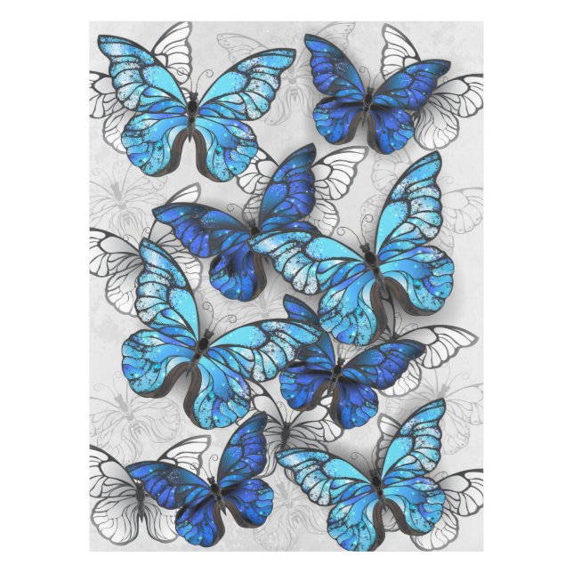 Zusammensetzung der weißen und blauen Schmetterlin Tischdecke (Vorderseite)
