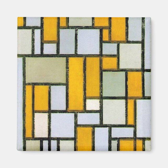 Zusammensetzung Gelb und Grau, Mondrian Magnet (Vorne)