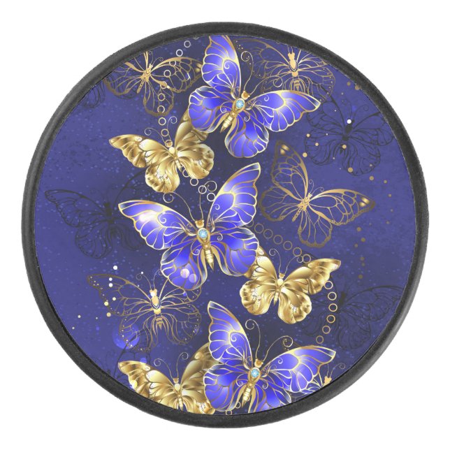 Zusammensetzung mit Sapphire-Schmetterlingen Eishockey Puck (Vorderseite)