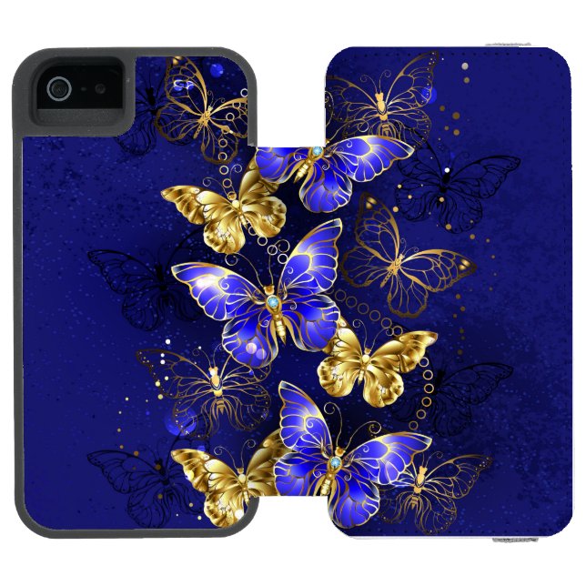 Zusammensetzung mit Sapphire-Schmetterlingen Incipio iPhone Geldbeutel-Hülle (Folio Geöffnet)