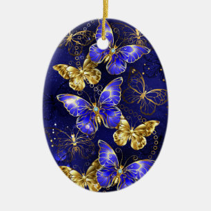 Zusammensetzung mit Sapphire-Schmetterlingen Keramik Ornament