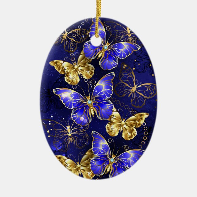 Zusammensetzung mit Sapphire-Schmetterlingen Keramik Ornament (Vorne)