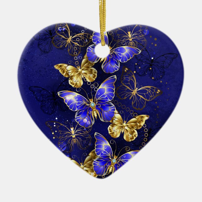 Zusammensetzung mit Sapphire-Schmetterlingen Keramik Ornament (Vorne)