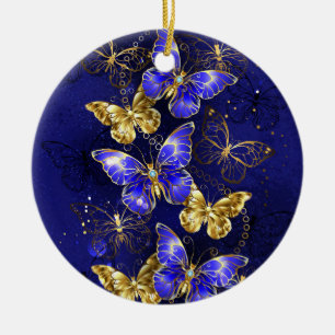 Zusammensetzung mit Sapphire-Schmetterlingen Keramik Ornament