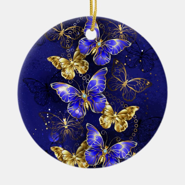 Zusammensetzung mit Sapphire-Schmetterlingen Keramik Ornament (Vorne)