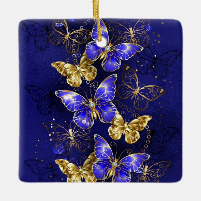 Zusammensetzung mit Sapphire-Schmetterlingen Keramikornament (Vorderseite)
